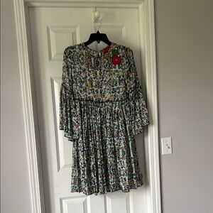 Anthropologie Blue and Green Bell Sleeve Sundress
